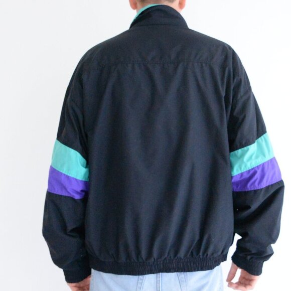 Vintage 90S Halloway Black Teal Zip Up Windbreaker Nautical Jacket XL - Picture 3 of 9